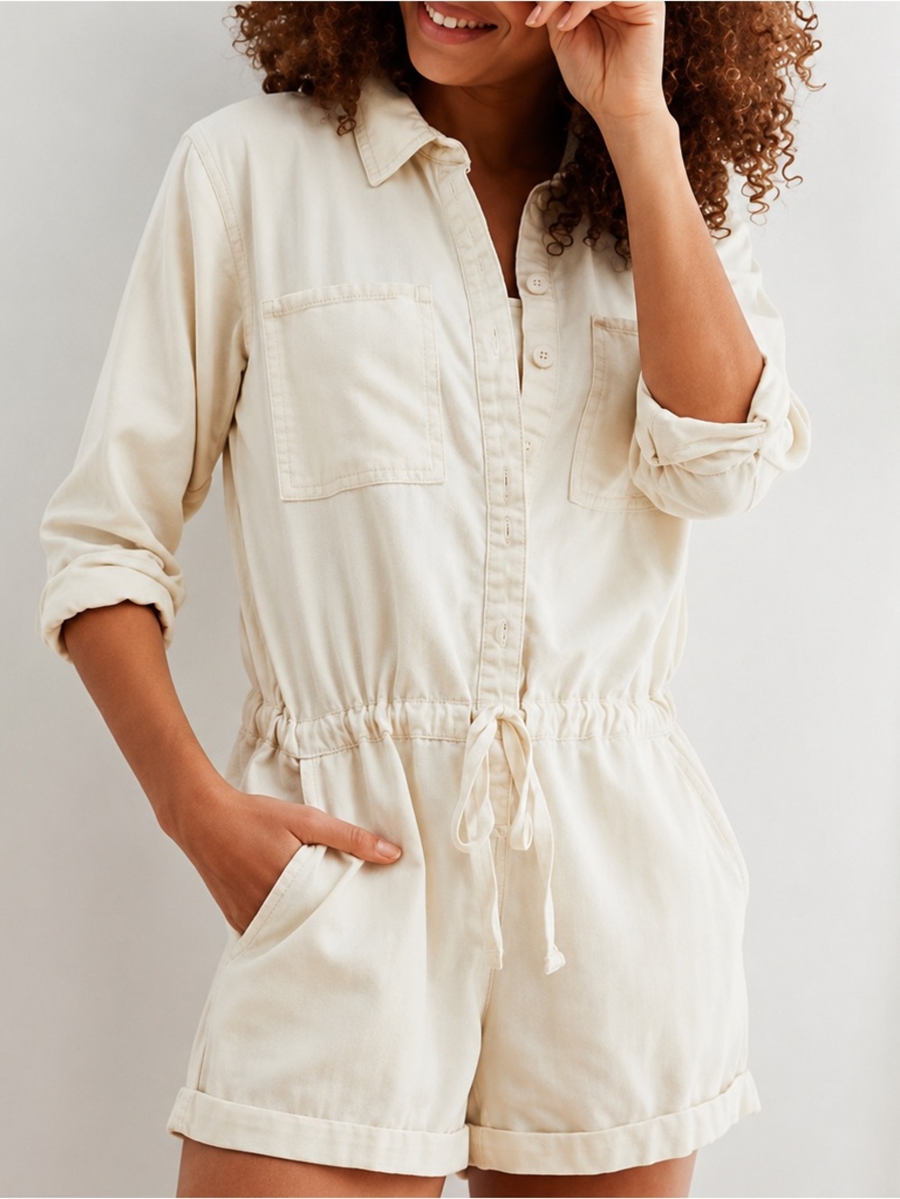 Aerie Cream Utility Romper